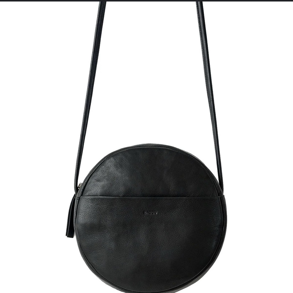 Baggu Black Round Leather Crossbody Bag
